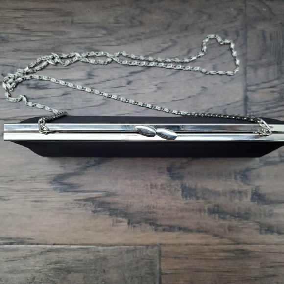 Satin Evening Shoulder Bag Clutch Black Colour - Picture 7 of 9